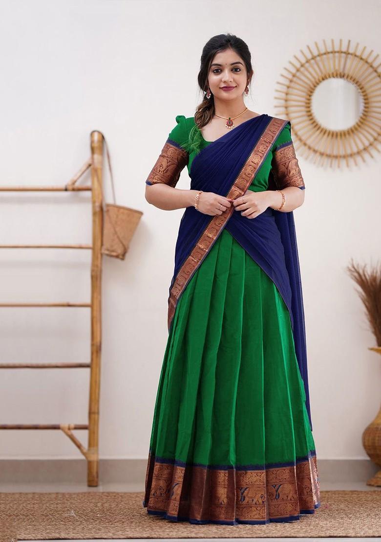 Green Woven Design Blended Lehenga Choli - Indya
