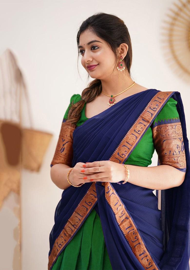 Green Woven Design Blended Lehenga Choli - Indya