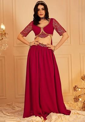 Maroon Embellished Blended Lehenga Choli