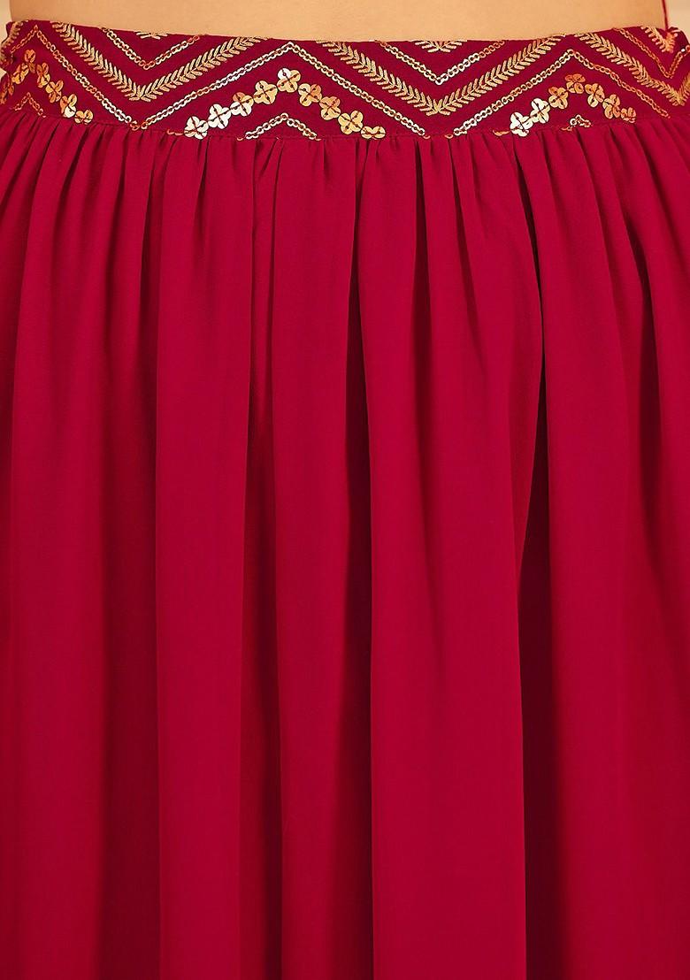 Maroon Embellished Blended Lehenga Choli