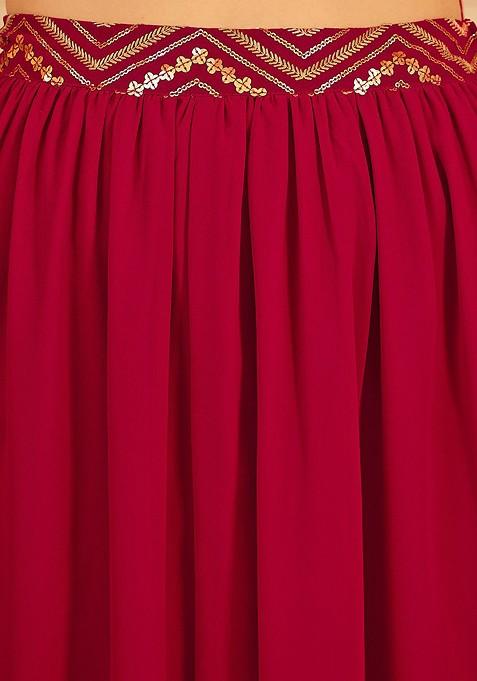 Maroon Embellished Blended Lehenga Choli