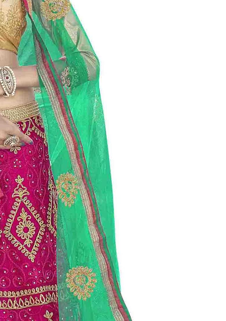 Pink Emboridered Blended Lehenga Choli - Indya