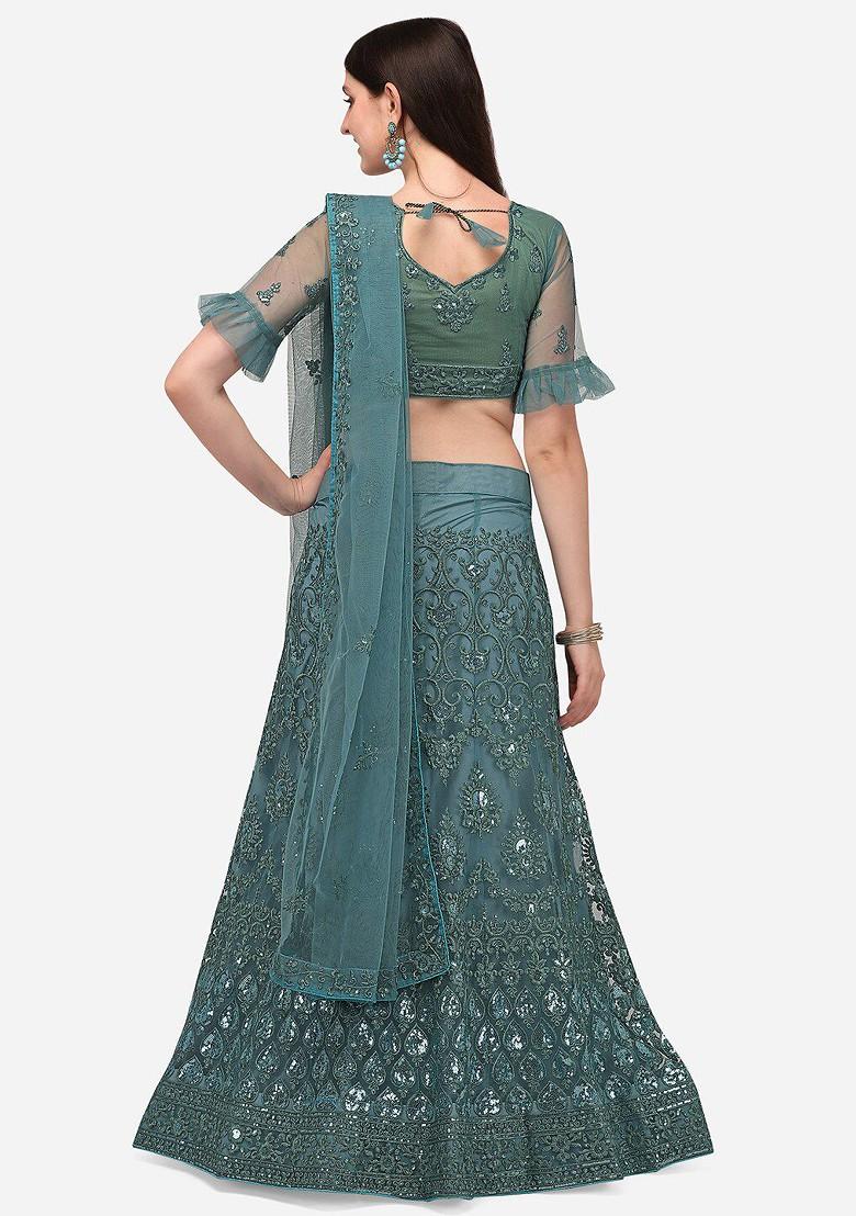 Turquoise Blue Emboridered Blended Lehenga Choli - Indya