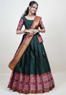 Green Woven Design Blended Lehenga Choli