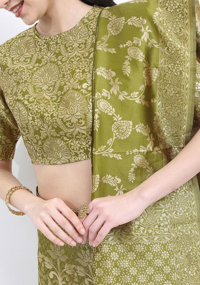 Green Emboridered Blended Lehenga Choli - Indya