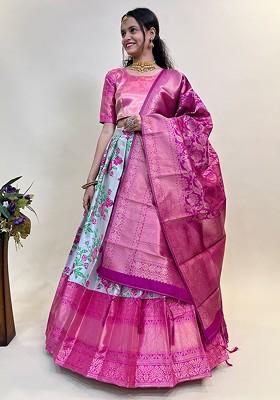 Grey Woven Design Blended Lehenga Choli