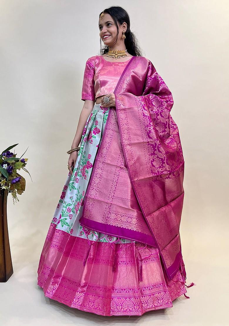 Grey Woven Design Blended Lehenga Choli - Indya