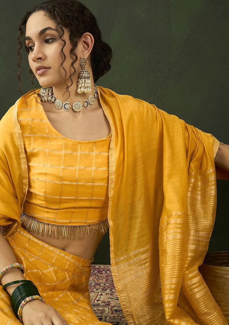 Yellow Woven Design Blended Lehenga Choli