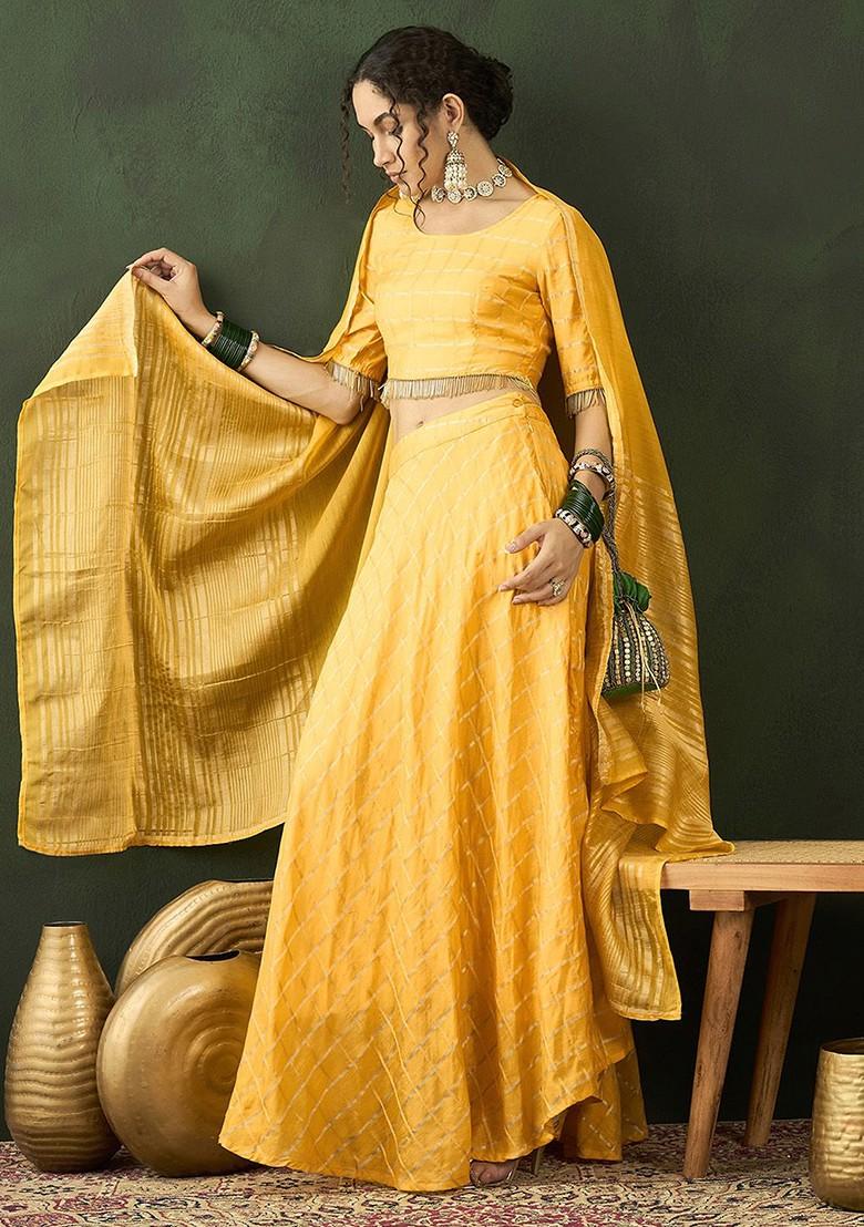 Yellow Woven Design Blended Lehenga Choli
