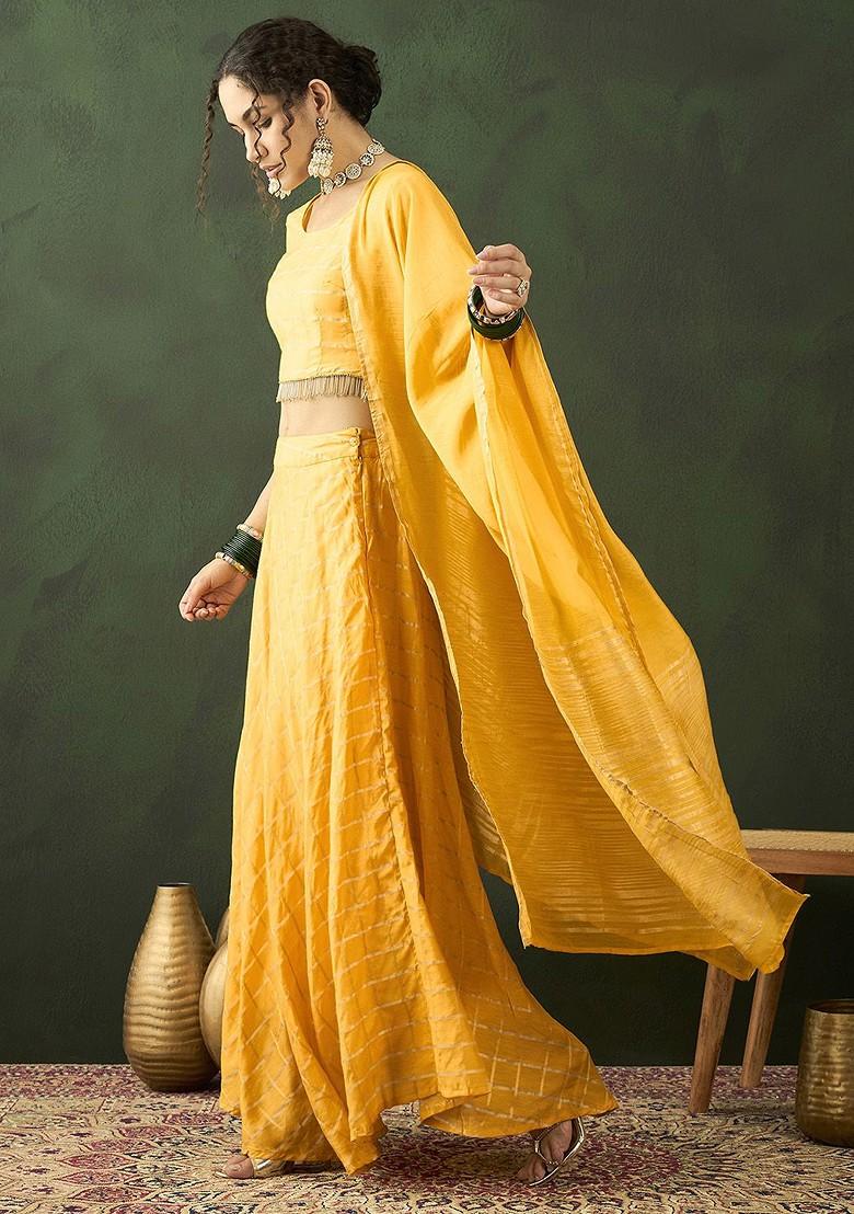 Yellow Woven Design Blended Lehenga Choli