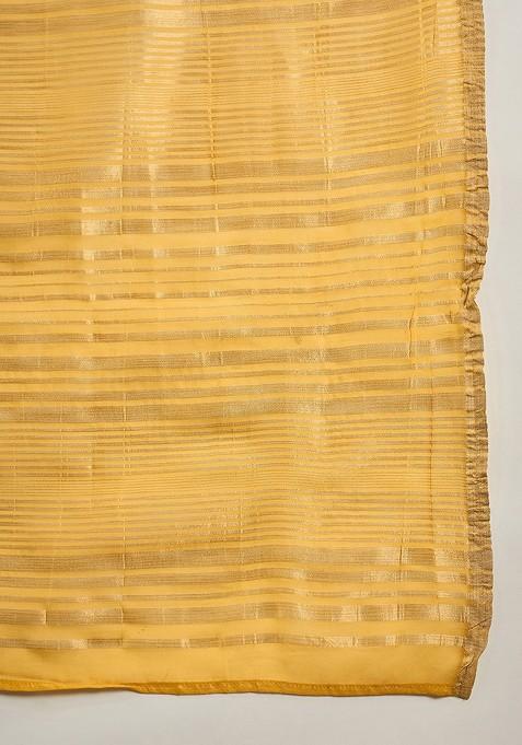 Yellow Woven Design Blended Lehenga Choli