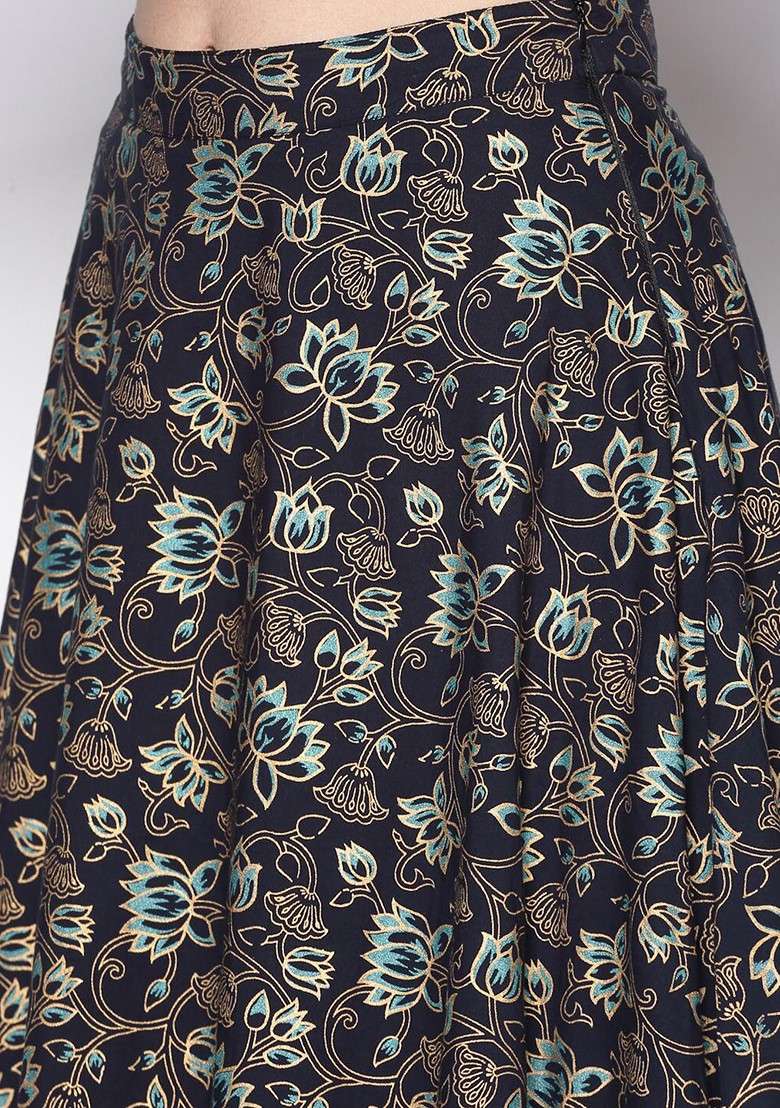 Black Printed Blended Lehenga Choli - Indya