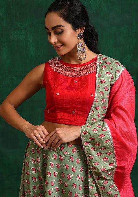 Sea Green Emboridered Blended Lehenga Choli
