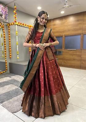 Maroon Zari Work Blended Lehenga Choli