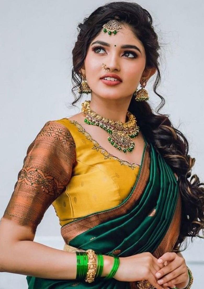 Yellow Woven Design Blended Lehenga Choli - Indya