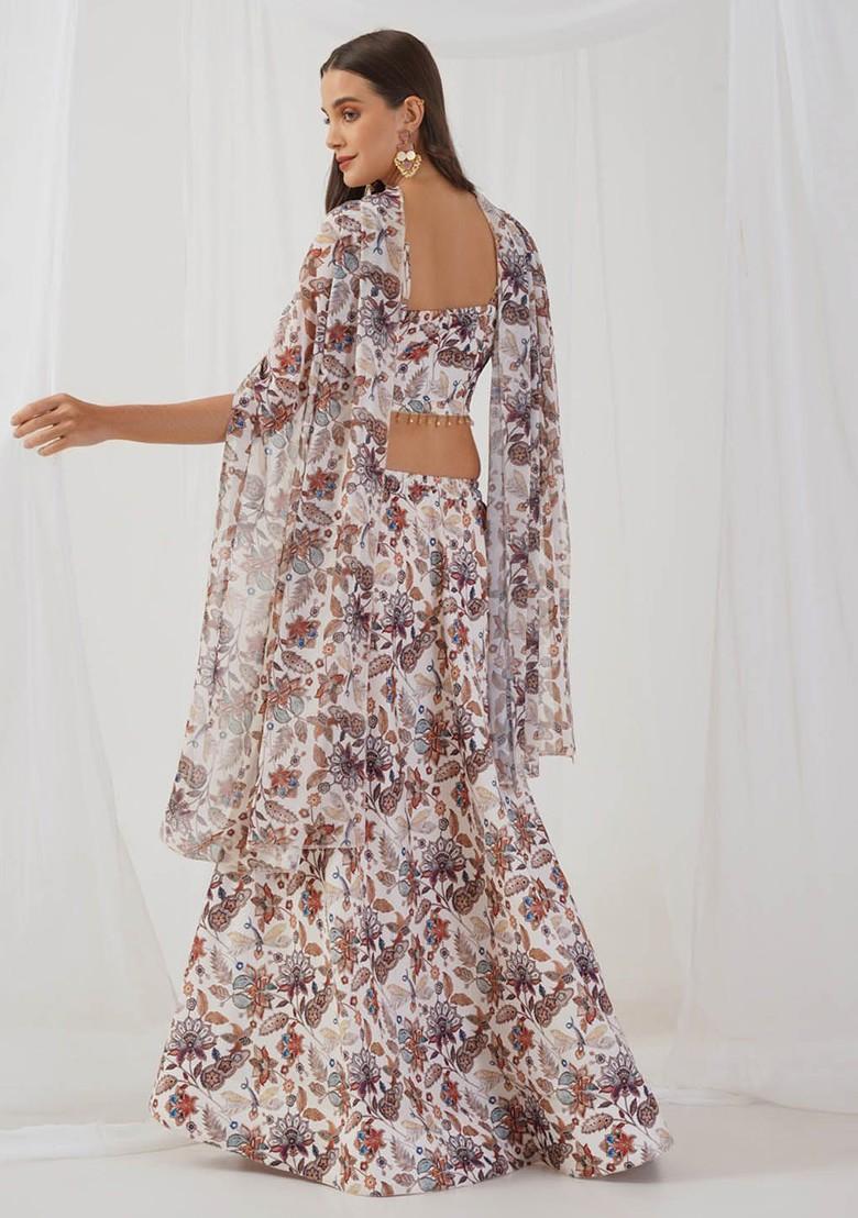 Off White Printed Blended Lehenga Choli