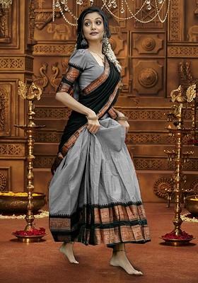 Grey Emboridered Blended Lehenga Choli