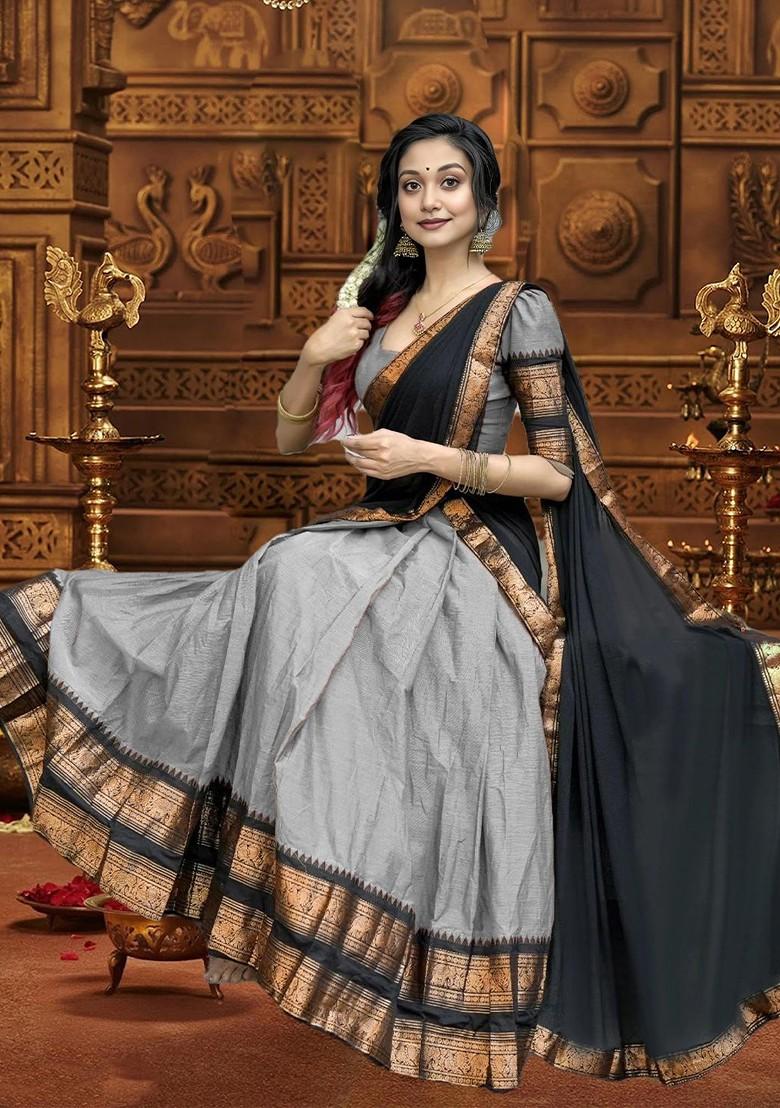 Grey Emboridered Blended Lehenga Choli - Indya
