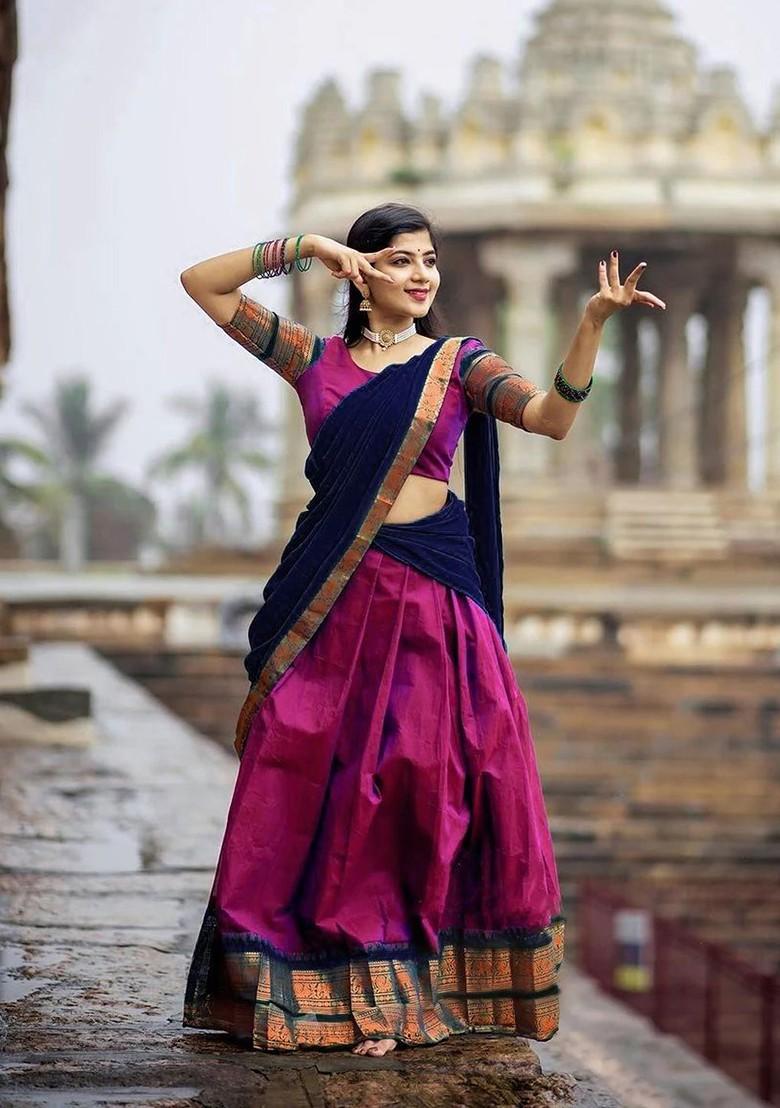 Pink Woven Design Blended Lehenga Choli - Indya