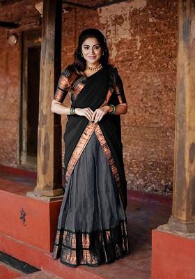 Grey Emboridered Blended Lehenga Choli