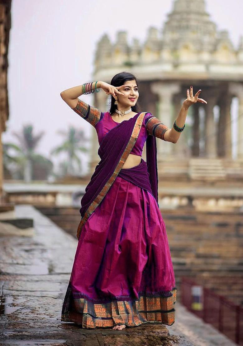 Pink Woven Design Blended Lehenga Choli - Indya