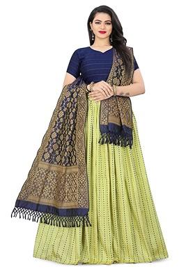Lime Green Emboridered Blended Lehenga Choli