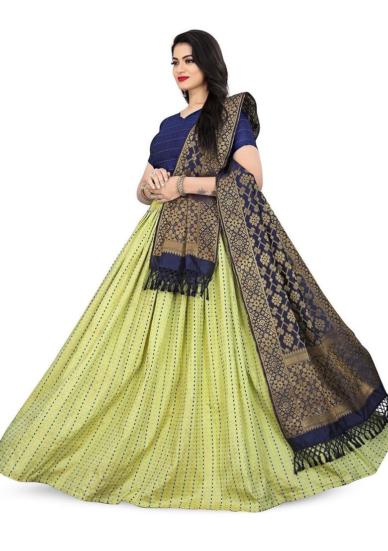 Lime Green Emboridered Blended Lehenga Choli - Indya