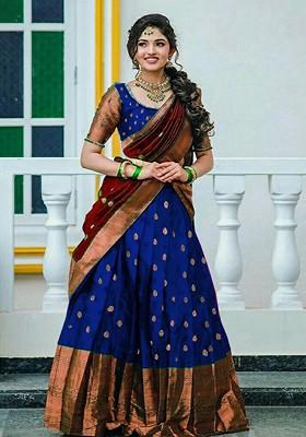 Blue Woven Design Blended Lehenga Choli