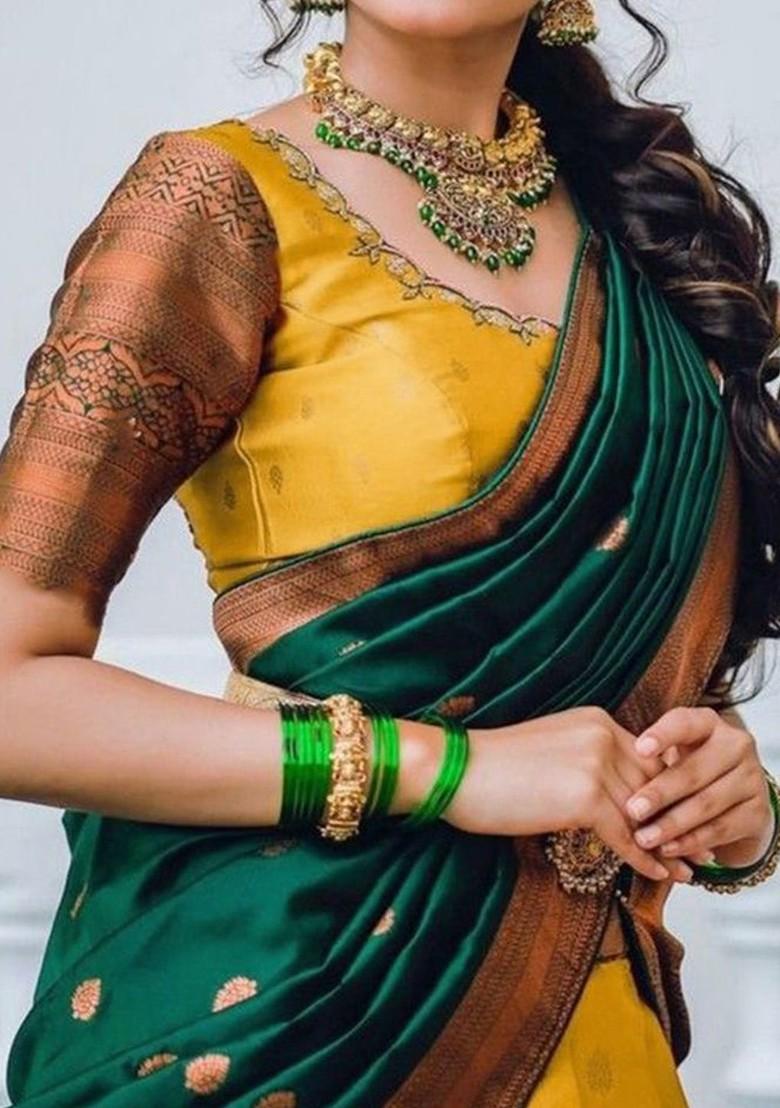 Yellow Woven Design Blended Lehenga Choli - Indya