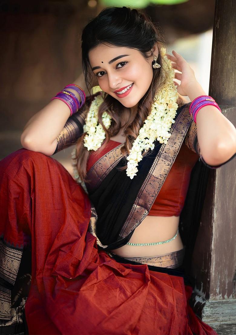 Red Woven Design Blended Lehenga Choli - Indya