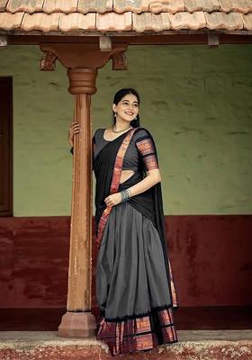 Grey Emboridered Blended Lehenga Choli