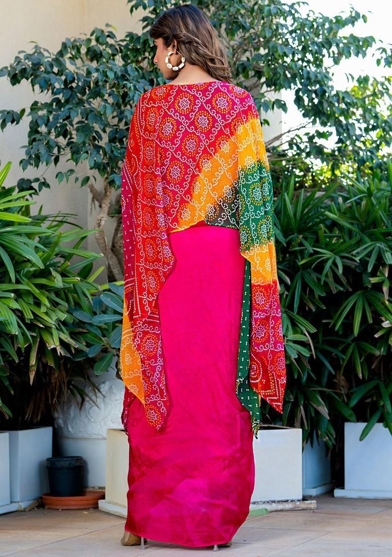 Pink Printed Blended Lehenga Choli