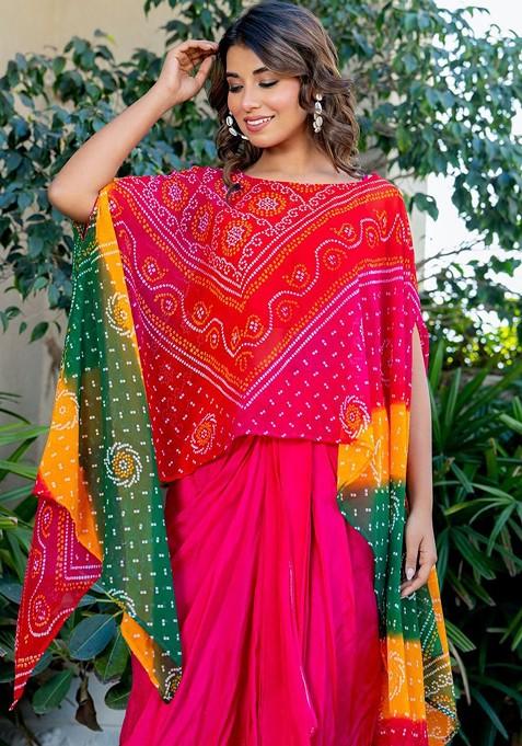 Pink Printed Blended Lehenga Choli
