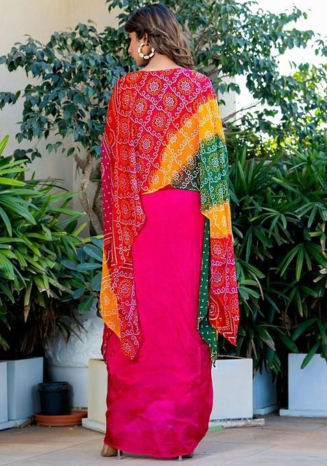 Pink Printed Blended Lehenga Choli