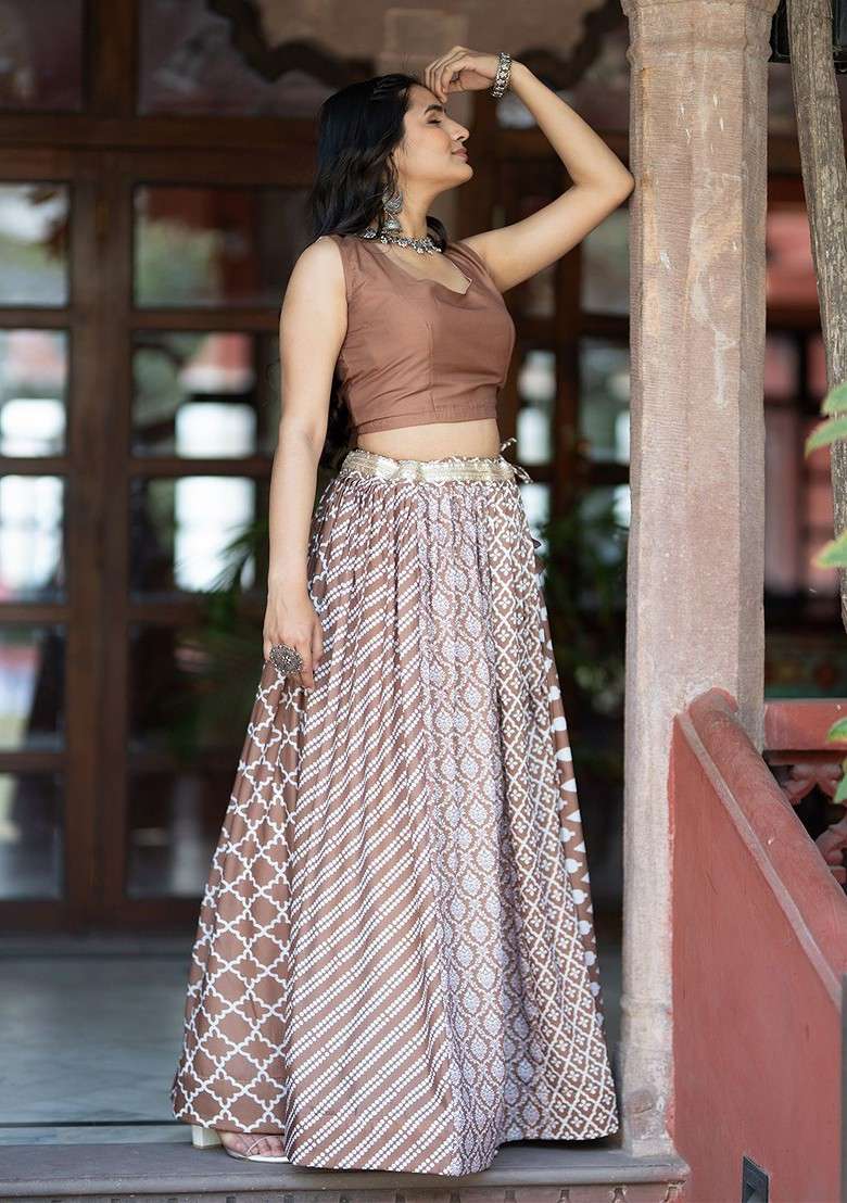Coffee Brown Emboridered Blended Lehenga Choli - Indya