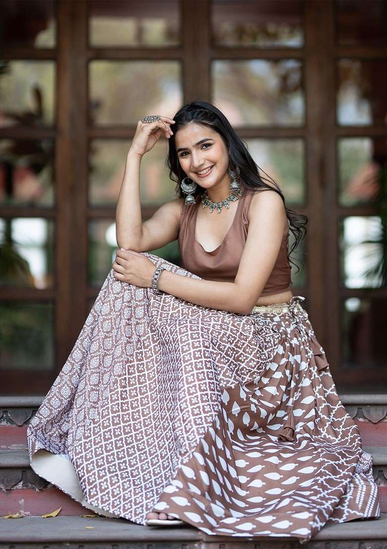 Coffee Brown Emboridered Blended Lehenga Choli - Indya