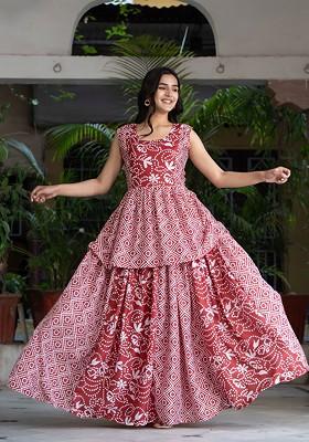 Red Printed Blended Lehenga Choli