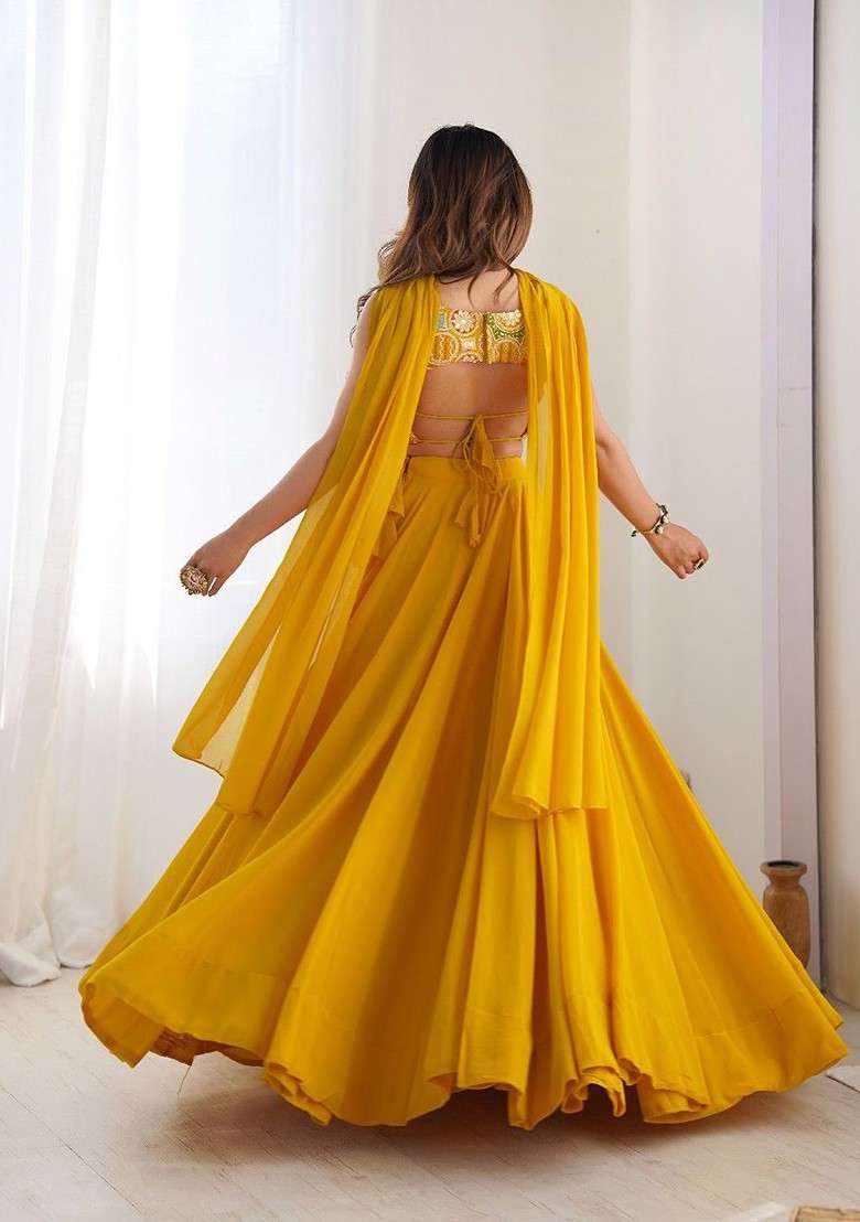 Yellow Emboridered Blended Lehenga Choli - Indya