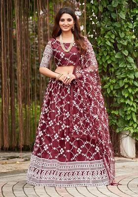 Maroon Emboridered Blended Lehenga Choli