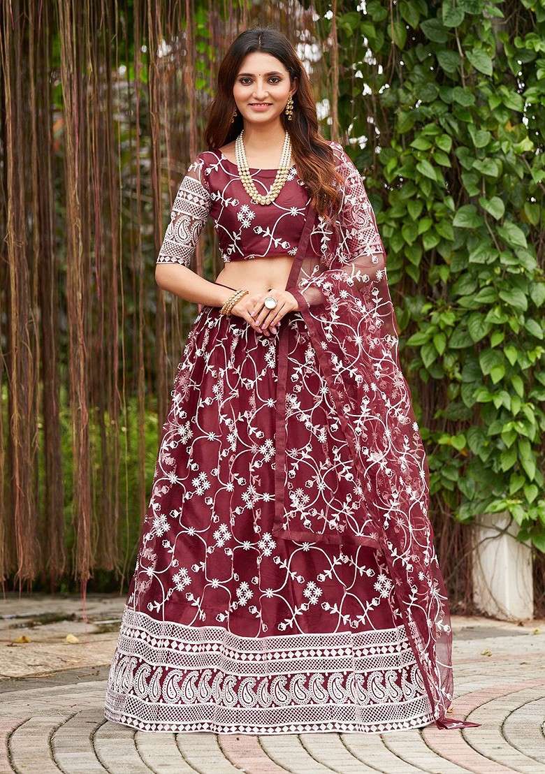 Maroon Emboridered Blended Lehenga Choli - Indya