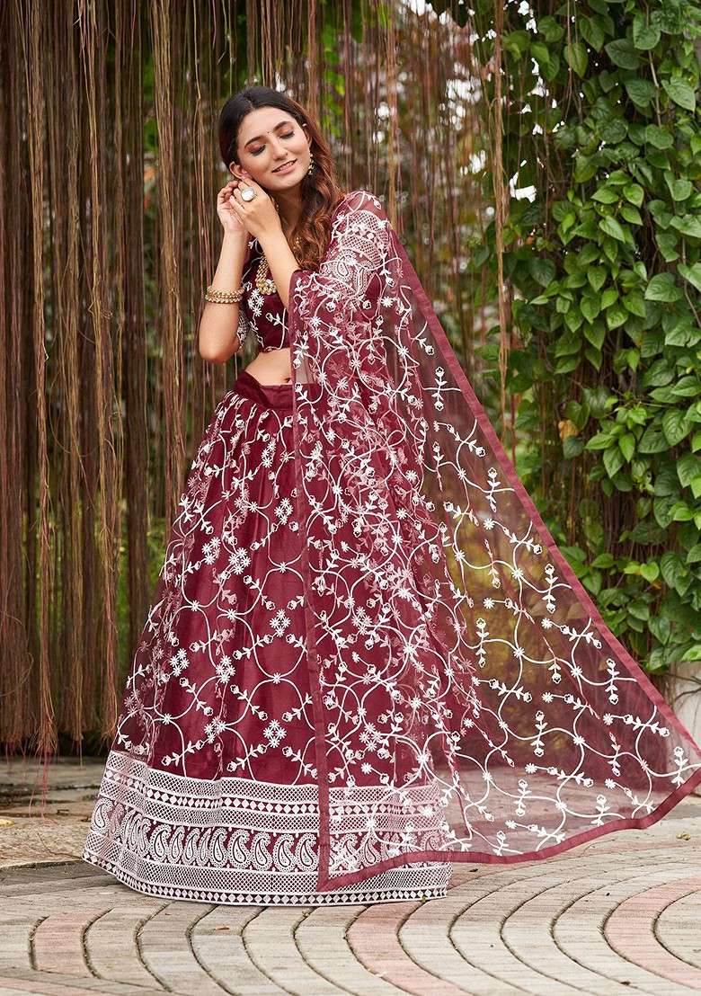 Maroon Emboridered Blended Lehenga Choli - Indya