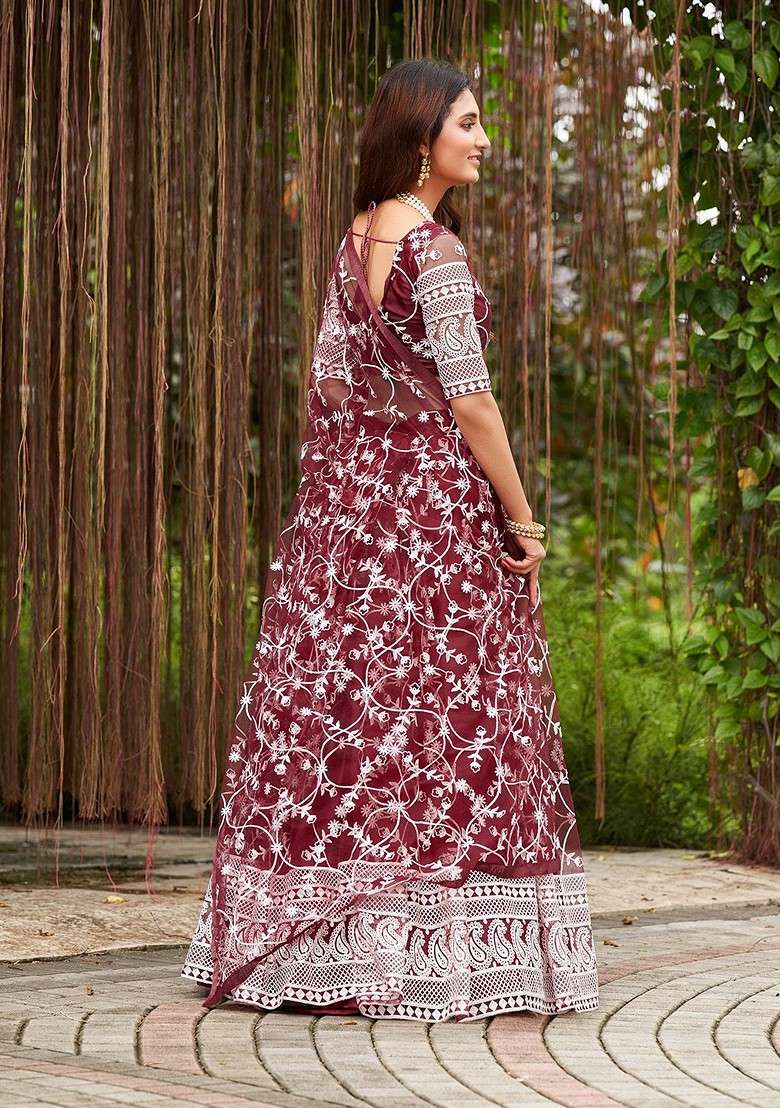 Maroon Emboridered Blended Lehenga Choli - Indya