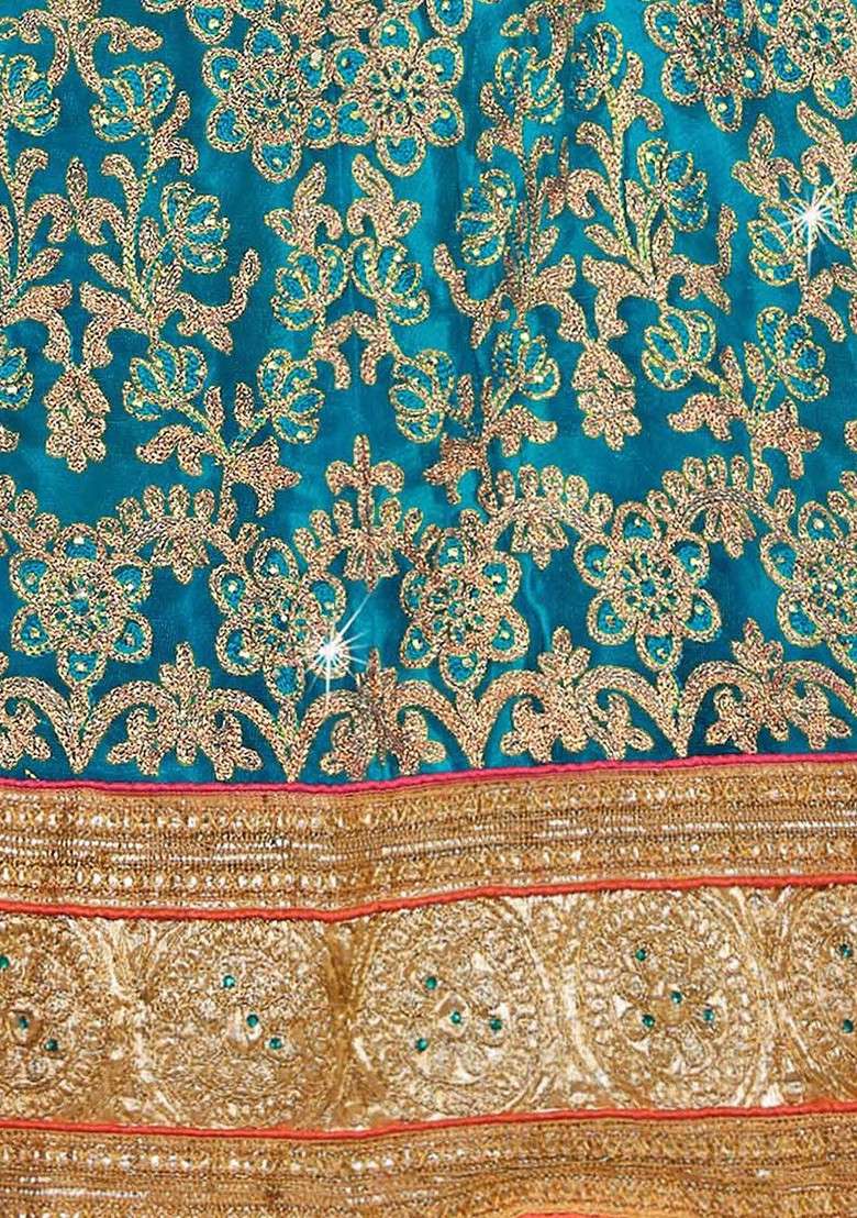 Turquoise Blue Emboridered Blended Lehenga Choli - Indya