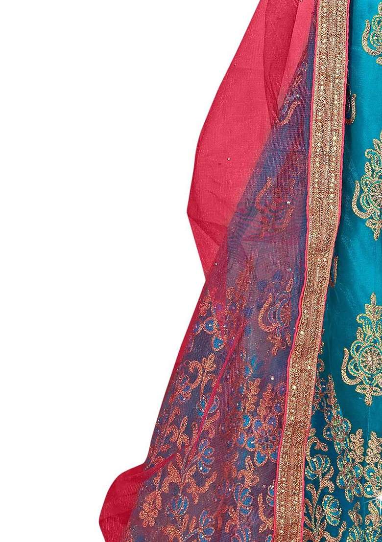 Turquoise Blue Emboridered Blended Lehenga Choli - Indya