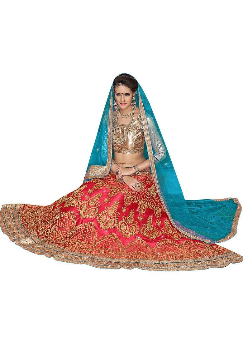 Pink Emboridered Blended Lehenga Choli - Indya