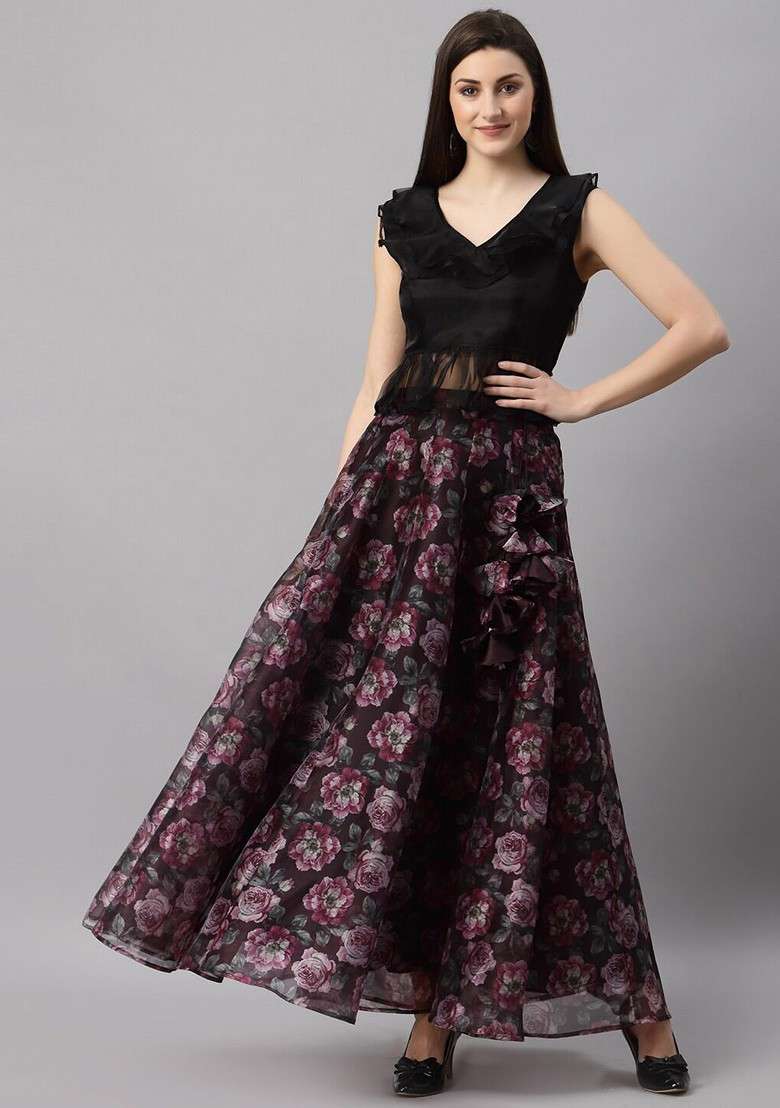 Purple Printed Blended Lehenga Choli - Indya