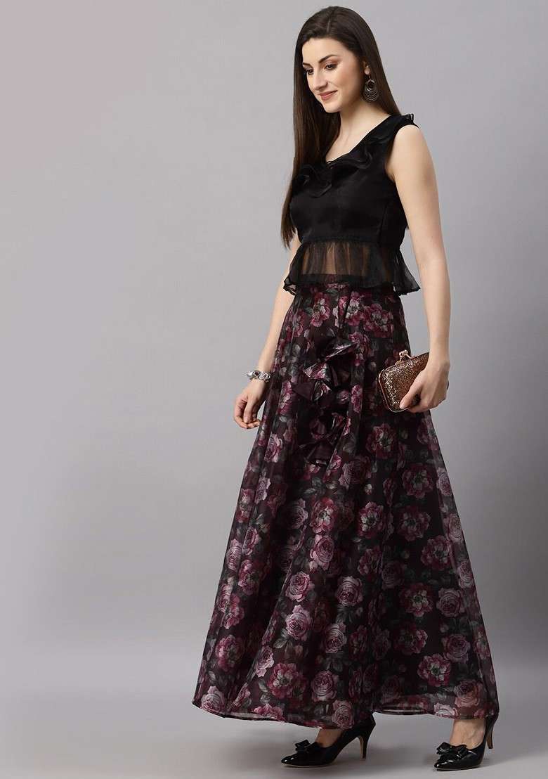 Purple Printed Blended Lehenga Choli - Indya