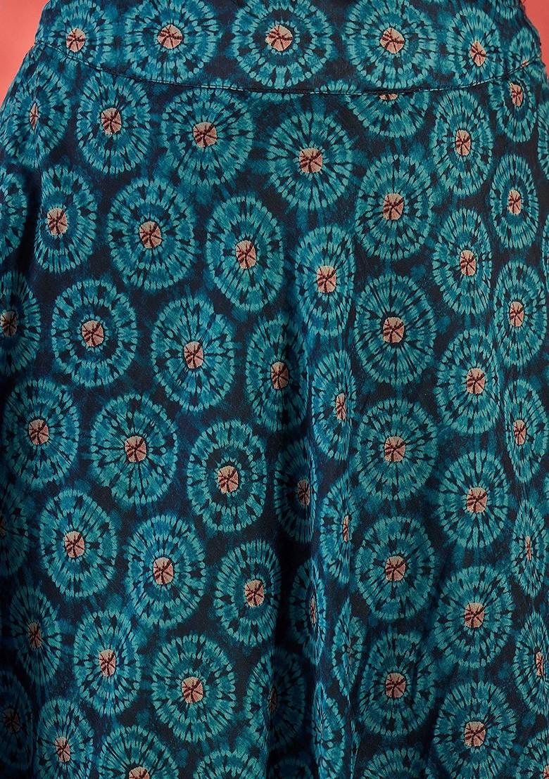 Blue Printed Blended Lehenga Choli