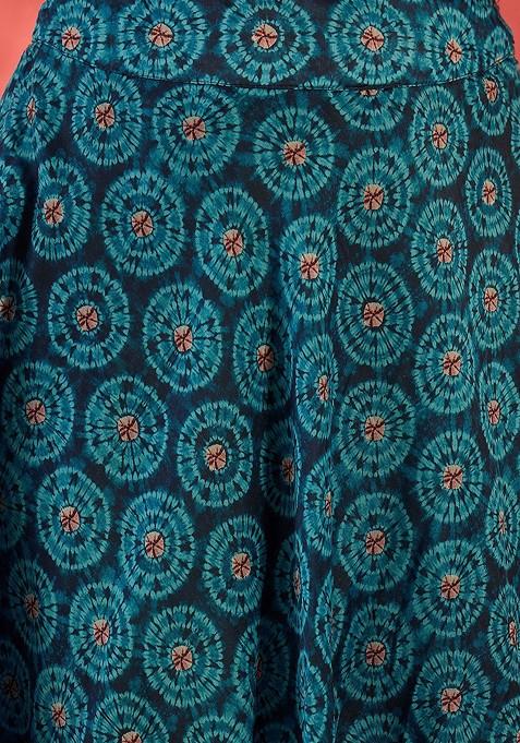 Blue Printed Blended Lehenga Choli