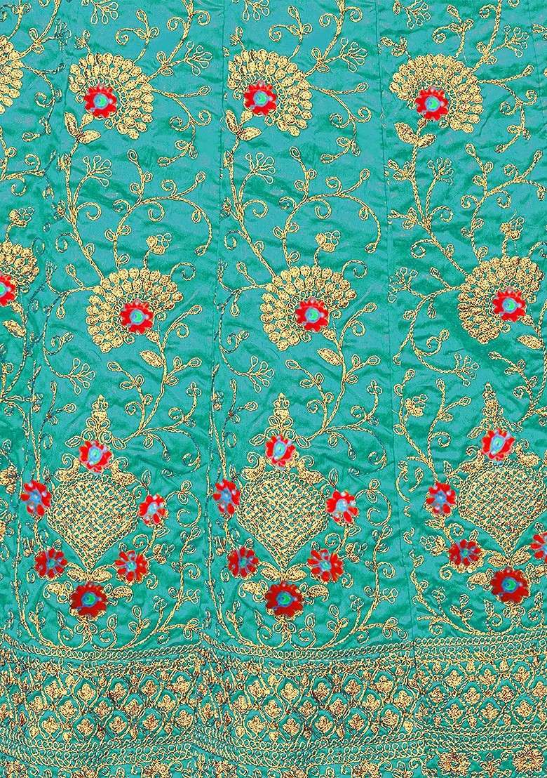Turquoise Blue Embellished Blended Lehenga Choli - Indya